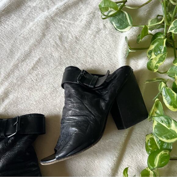 Marsell Bolla Black Leather Peep Toe Convertible Mule/Sling-Back Block Heel - Picture 3 of 14